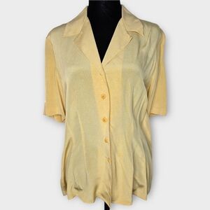 Vintage Due Per Due Silk Blouse Size 10 Butter Yellow Ditsy Floral Button Down